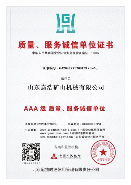 品質、辦事誠信單元證書